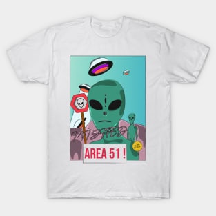 Cartoon Area 51 UFO Space Lover Design T-Shirt